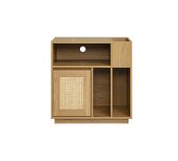 Buffet de rangement vinyles finition bois clair chêne et cannage rotin L72 cm ALICANTE