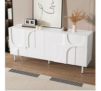 Buffet de salle à manger design géométrique, blanc moderne, meuble de rangement multifonction à courbes irrégulières