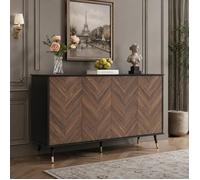 Buffet de Salon 140x40x80 cm, COZHYESS Bahut Noir et Marron avec 4 Portes, Motif Chevrons, Pieds Métal, Rangement - Noir Marron