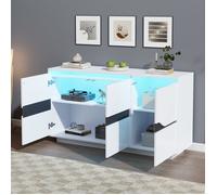 Buffet de salon à 3 portes LED-Commode,buffet bas blanc brillant-Panneau de particules-HAUSS SPOLE
