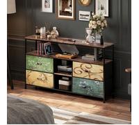 Buffet de salon - Buffet bas Industriel - Buffet 4 tiroirs 3 étagères - 108x29.8x76.8 cm - LED intégrée - Metal+Bois+Tissu