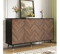 Buffet de salon - Buffet moderne - Buffet bas 4 portes - 140x40x80 cm - Meuble de rangement - Hauteur réglable - Pieds métal - Noir