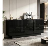 Buffet de salon,Meuble d'appoint brillant,avec 3 portes+6 compartiments de rangement,beaucoup d'espace de rangement,Noir,160x35x60cm