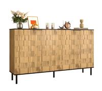 Buffet de salon moderne 2 portes effet bois mosaïque pieds métal entrée séjour