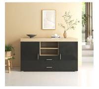 Buffet de Salon ROQUE 140x80x40 cm - Enfilade 2 Portes 2 Tiroirs - Coloris Chêne Sonoma et Noir - Rangement Séjour