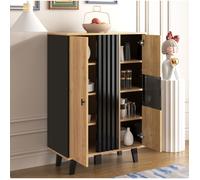 Buffet de Salon VIVRYN - Vitrine LED, 2 portes, 3 étagères - Panneau de particules - 80 x 120 x 40 cm - Bois Noir