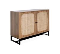 Buffet décor bois et cannage 2 portes 100cm RETRO