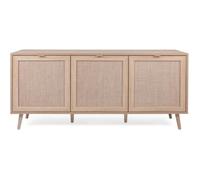 Buffet - Décor chêne sonoma - Trompe l'oeil cannage- 3 portes - BALI - L 150 x P 40 x H 71 cm