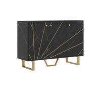HomCom Buffet design 3 portes 2 étagères métal doré aspect marbre noir 107×35×75 cm