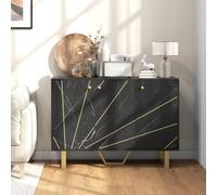 Buffet design - 3 portes, 2 étagères - métal doré aspect marbre noir