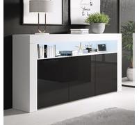 Buffet - DESIGN AMEUBLEMENT - Aker - 3 portes - LED intégré - Finition brillante blanc et noir