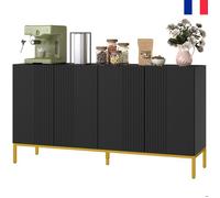 Buffet design contemporain 140cm avec graphique 2 placards porte étagères réglables buffet bas en bois noir métal doré