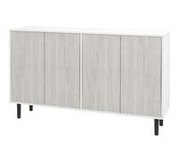 Buffet design contemporain - 4 portes, 2 étagères - dim. 121L x 37l x 75H cm - piètement effilé pin noir blanc aspect bois gris Gris G