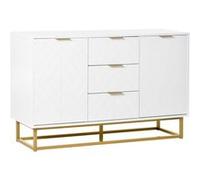 HomCom Buffet design contemporain – 2 placards 3 tiroirs étagères réglables – Blanc/métal doré