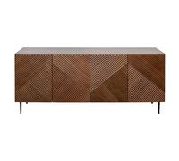 Buffet design en bois foncé chêne massif gravé et métal noir 4 portes L180 cm ARCHIPEL