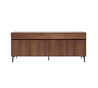 Buffet design en bois foncé noyer et métal noir 4 portes 2 tiroirs L180 cm BLISS