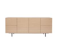 Buffet design finition bois clair chêne et métal noir 2 portes 4 tiroirs L180 cm ALASKA