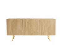 Buffet design gravé finition bois clair chêne et métal doré 3 portes L160 cm OZEN