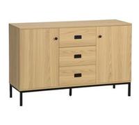 HomCom – Buffet 120x39,5x77 cm – 2 portes, 3 tiroirs, étagère réglable – Bois naturel