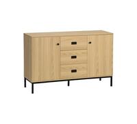 Buffet design industriel - 2 portes avec étagère, 3 tiroirs - piètement métal noir panneaux aspect bois clair