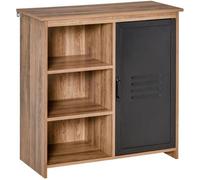 Buffet design industriel 3 niches placard panneaux particules aspect bois veinage porte métal noir