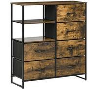 Buffet de rangement - HOMCOM - style industriel 6 tiroirs pliables 2 étagères commode - acier bois - 84x30x92cm