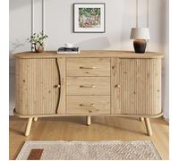 Buffet design moderne - 2 portes coulissantes, 3 tiroirs, étagères réglables - Pieds bois massif, finition bois, MDF