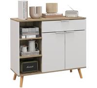 HOMCOM Meuble de Rangement, Buffet Cuisine, Commode, étagères réglables, 1 tiroir 1 Placard Double Porte, Pieds en Bois Massif, 95 x 35 x 85 cm, Blanc
