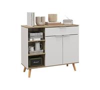 HomCom Buffet scandinave – 1 tiroir, 2 portes, étagères réglables, pieds bois, 95x35x85 cm, Blanc