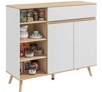 HomCom Buffet rangement cuisine scandinave placard double tiroir 4 niches étagères réglables blanc