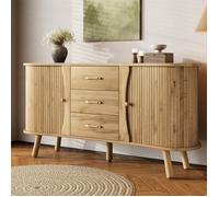 Buffet Design Scandinave en Forme de Haricot - 150x36,5x75 cm - Enfilade avec Portes Coulissantes Rainurées et 3 Tiroirs - Naturel