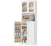 Buffet d'intérieur - Armoire de cuisine haute - 181 cm, modèle autoportant - Étagère pour micro-ondes - 8 portes - En MDF laqué - Blanc