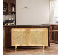 Buffet double porte en panneaux de fibres avec façade cannage rotin, finition naturelle, 120 x 40 x 63 cm, style scandinave