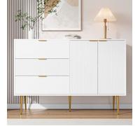 Buffet - DREAMMESPACE - 120x38x80.5cm - 2 portes - 3 tiroirs - Blanc et Or