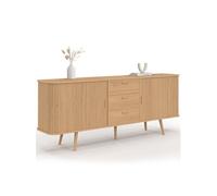 IDMARKET Buffet 200 cm ROMIE XXL effet lattes 2 portes coulissantes et 3 tiroirs