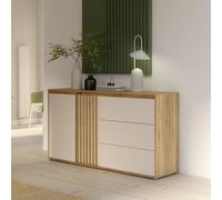 Buffet ELISTON - Blanc Mat & Chene - 2 Portes + 3 Tiroirs - L 159,6 × P 41,5 × H 81,7 cm