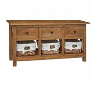 Buffet en bois d'acajou massif - vidaXL - 100x30x50 cm - 3 tiroirs - 3 paniers amovibles en rotin - Style vintage - Brun