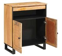Buffet En Bois De Mangue Massif Marron 60 x 33 x 75 cm | Meuble de rangement moderne, portes à charnières, pieds métal, assemblage facile, bois massif durable