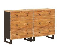 Buffet en bois de mangue massif - vidaXL - Marron - 120x33x75 cm - 6 tiroirs - Assemblage requis - Pieds en métal