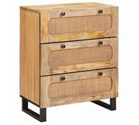 Buffet en bois de mangue massif - vidaXL - Marron - 60x33,5x75 cm - 3 tiroirs - 3 compartiments