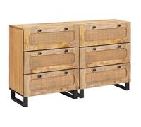 Buffet en bois de mangue massif - vidaXL - Marron - 75x60x33 cm - 6 tiroirs - Pieds en métal noir - Assemblage requis