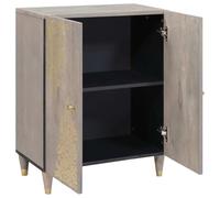 Buffet en Bois De Manguier Et Laiton, Gris Et Doré, 60x33x75 cm | Meuble de rangement élégant, robuste et durable, entretien facile, design contemporain