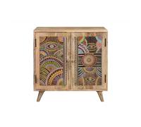 Buffet en bois de manguier - Giner y Colomer - 2 portes - Détails ethniques peints - Multicolore