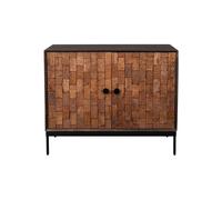 Buffet en bois de manguier marron, 2 portes, cadre et pieds en fer laqué noir, sculpté marqueterie - Dutchbone, Chisel - 100x40x80 cm