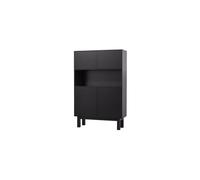 Buffet en bois de pin massif noir, 4 portes, 4 étagères, système push-to-open - Woood, Finca - 110x40x170 cm
