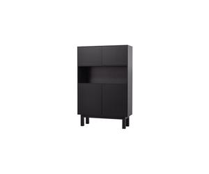 Buffet en bois de pin massif noir, 4 portes, 4 étagères, système push-to-open - Woood, Finca - 110x40x170 cm