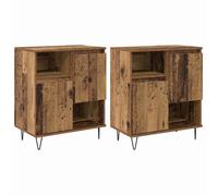 Buffet en bois d'ingénierie - vidaXL - 120x35x70 cm - Bois ancien - 4 portes - Lot de 2 - Assemblage requis