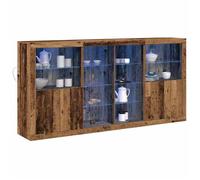 Buffet en bois d'ingénierie - vidaXL - 202x37x100 cm - Bois ancien - 3 pièces - Avec porte - Bandes LED intégrées