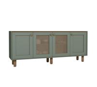 Buffet en bois et cannage ""Bohemian"" - 180 x 40 x 75 cm - Vert