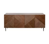Buffet design en bois foncé chêne massif gravé et métal noir 4 portes L180 cm ARCHIPEL